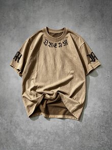 Manfinity EMRG Men's Gothic Letter Street Style Washed Cotton T-Shirt - Brown - View 1