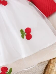 Cozy Pixies Baby Girl Knitted Round Neck Patchwork Embroidered Mesh Hem Knit Dress,Christmas ,New Fall Styles - Multicolor - View 3