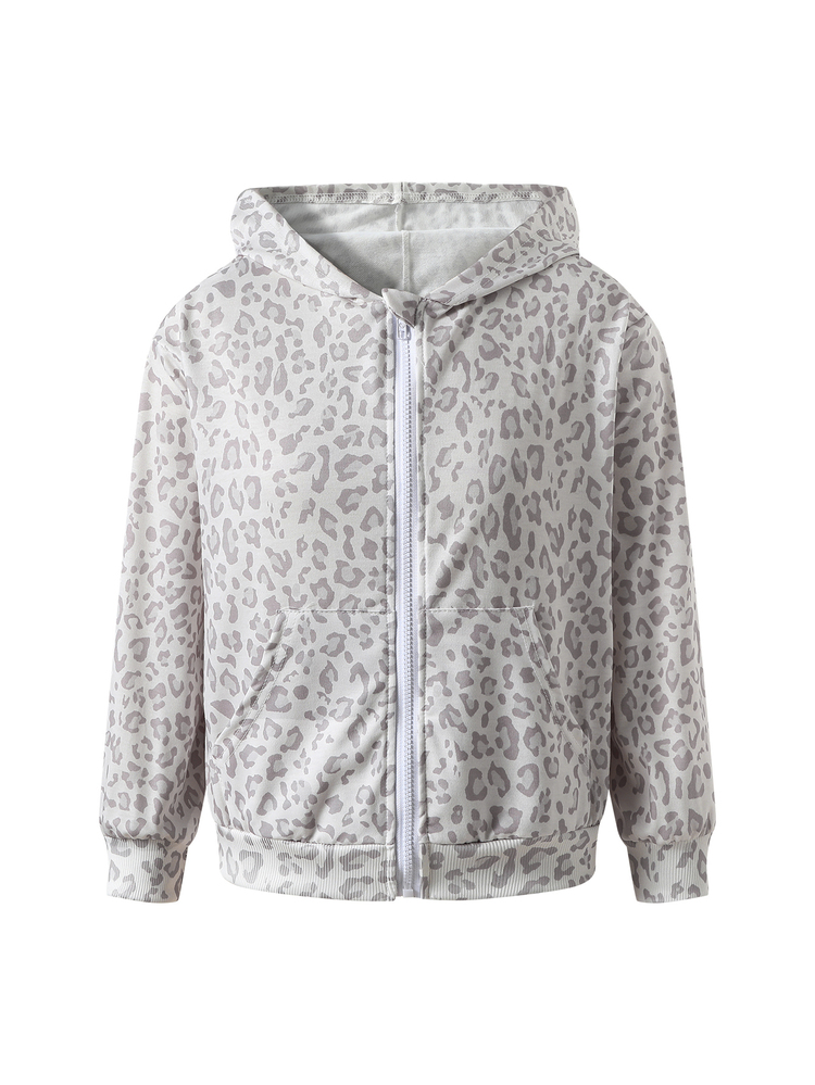SHEIN Tween Girls Grey Leopard Print Oversized Knit Sweatshirt Jacket, Cropped Top With Metal Zipper And Pockets. Heavyweight Warm Athletic Yoga Wear, Perfect For Back To School And Autumn Outfits, Suitable For Spring, Summer, Autumn, Winter, Halloween And Christmas - Grey - View 10