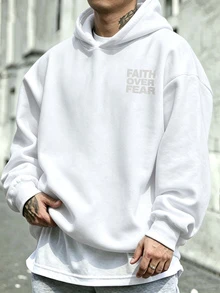 Manfinity Homme Men's Plus Size White Bold Letter Streetwear Hoodie, Suitable For Daily Outings And Gatherings - White - View 2