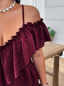 Weeklong Plus Size Women's New Ruffle Elegant Petal Sleeve Romantic Camisole Blouse - Burgundy - View 7