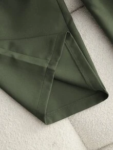 Franclia Petite 女款純色百褶口袋寬鬆休閒西裝褲，適合嬌小女性 - 軍綠色 - 查看 4