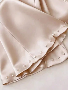 GlowEve CURVE Plus Size Elegant Fashionable Versatile Faux Pearl Beaded Flare Pants Fall - Apricot - View 5