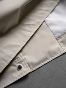 Manfinity Roghcode Jaket Kancing Asimetris Beige Pria, Jaket Motor Kerah Tegak Pendek Longgar, Gaya Minimalis High Street, Cocok untuk Streetwear Perkotaan dan Acara Malam Hari - Krem - View 6