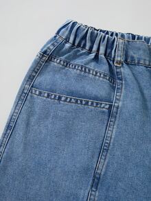 SHEIN Teen Girl Slant Pocket Straight Leg Jeans Autumn Winter - Medium Wash - View 7