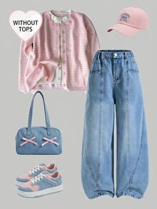 SHEIN Teen Girl Slant Pocket Straight Leg Jeans Autumn Winter - Medium Wash - View 3
