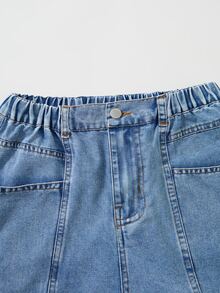 SHEIN Teen Girl Slant Pocket Straight Leg Jeans Autumn Winter - Medium Wash - View 8