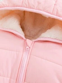 Young Girls Hooded Loose Winter Coats, Long Sleeve Top, Fall, Autumn, Winter Pink Fleece And Thickened - Pink - View 6