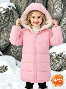Young Girls Hooded Loose Winter Coats, Long Sleeve Top, Fall, Autumn, Winter Pink Fleece And Thickened - Pink - View 10