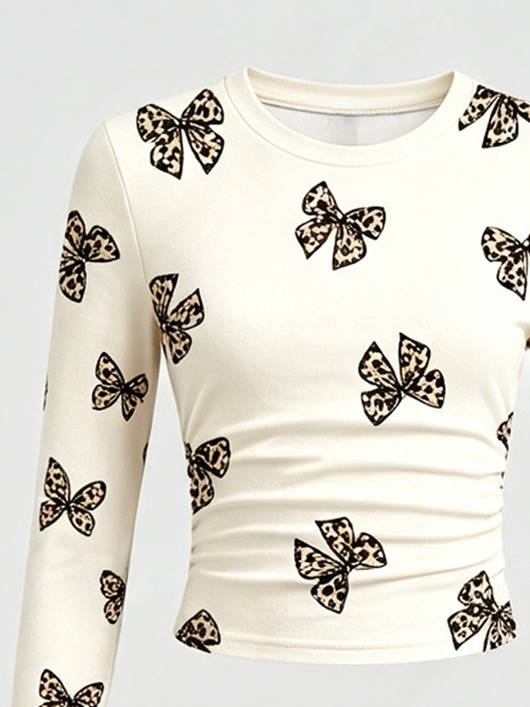 Girls' Leopard Print Butterfly Long Sleeve Slim Fit Pants Set, Leopard Print All-Over Wide Leg Pants 2 Pieces Set, Suitable For Autumn/Winter, Back To School, Halloween, Christmas - Multicolor - View 7
