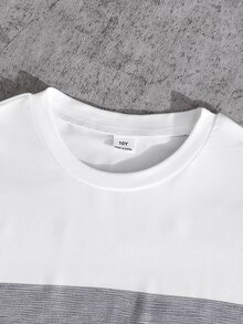 Boys' Casual Colorblock Striped Print Crew Neck Long Sleeve T-Shirt, Suitable For Spring/Autumn Daily Casual Wear, Comfortable Fabric, Fashionable Fit, New Autumn/Winter Style, Suitable For Multiple Seasons And Occasions - White - View 7