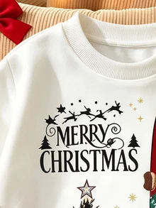 2件組男童聖誕運動衫套裝 紅色與白色拼色聖誕鹿圖案 寬鬆長袖圓領運動衫與運動長褲，秋冬節日派對兒童套裝 萬聖節 - 彩色 - 查看 3