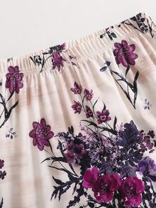 SHEIN Tween Girls 2pcs/Set Cute Purple Summer Knitted Textured Round Neck Flutter Sleeve Top Printed Straight Leg Pants Holiday Trip Pastel Cool - Multicolor - View 6