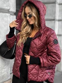 Struktiv Burgundy Hooded Diamond Quilted Puffer Jacket, Casual Winter Warm Outerwear - Burgundy - View 1