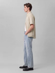 Colvenic Men's Light Wash Denim Jeans, Vintage Washed Mid-Waist Denim Long Pants, Retro Casual Trousers - Blue - View 6