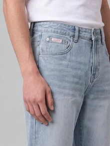 Colvenic Men's Light Wash Denim Jeans, Vintage Washed Mid-Waist Denim Long Pants, Retro Casual Trousers - Blue - View 7