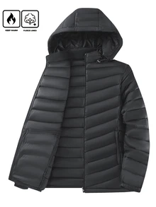 Gym Rark Men's Winter Ribbed Hooded Padded Coat, Thick Padded Coat, Stand Collar Cardigan Jacket - Black - View 2