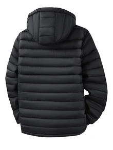Gym Rark Men's Winter Ribbed Hooded Padded Coat, Thick Padded Coat, Stand Collar Cardigan Jacket - Black - View 3