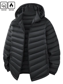 Gym Rark Men's Winter Ribbed Hooded Padded Coat, Thick Padded Coat, Stand Collar Cardigan Jacket - Black - View 1