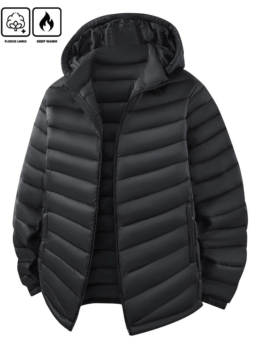 Gym Rark Men's Winter Ribbed Hooded Padded Coat, Thick Padded Coat, Stand Collar Cardigan Jacket - Black - View 1