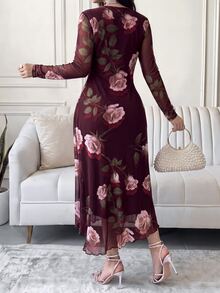 Feyla New Design Asymmetric Slanted Neckline Ruched Cinched Waist Elegant Print Elastic Dress - Multicolor - View 7