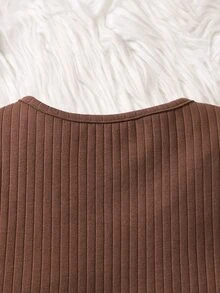 SHEIN 2pcs/Set Young Girl Knitted Brown Color Long Sleeve Cardigan And Ditsy Floral Camisole Dress Birthday Autumn Birthday Baby - Brown - View 6