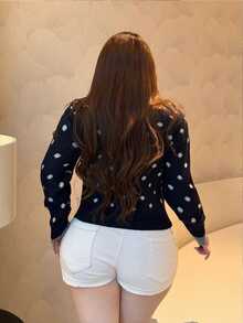 Vibekara Plus Size Black Knit Cardigan Women Round Neck Front Bowknot 2 In 1 Long Sleeve Casual Fairy Elegant Button Sweater Jacket Fall Formal Evening Winter - Royal Blue - View 2