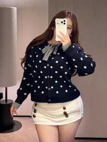 Vibekara Plus Size Black Knit Cardigan Women Round Neck Front Bowknot 2 In 1 Long Sleeve Casual Fairy Elegant Button Sweater Jacket Fall Formal Evening Winter - Royal Blue - View 4
