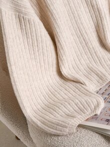 Shapeblank Plus Drop Shoulder Ribbed Knit Sweater Formal School College Orange Autumn Casual Soft Form Winter - Apricot - View 7
