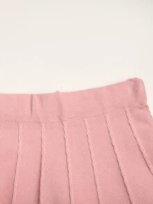 SHEIN 兒童青少年女孩粉色 2 件式針織套裝，可愛 3D 蝴蝶結毛衣搭配百褶裙，優雅，適合秋冬 - 粉色 - 查看 11