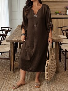 Weeklong Vestido casual de talla grande de unicolor - Marrón - Ver 5