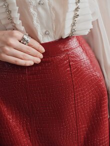 Anewsta Women's Elegant PU Skirt, Versatile Casual Commute - Red - View 1