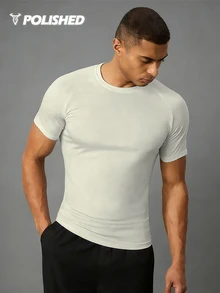 Acti Log Manfinity Fitness Boyfriend Style Men Solid Raglan Sleeve Sports Tee  Workout Tops  Workout Tops Basic T Shirt  Basketball  Jersey Boyfriend Style Men, Fitted Short Sleeve Active Tops Workout Tops Breathable - Apricot - View 6