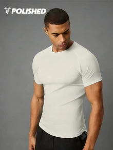 Acti Log Manfinity Fitness Boyfriend Style Men Solid Raglan Sleeve Sports Tee  Workout Tops  Workout Tops Basic T Shirt  Basketball  Jersey Boyfriend Style Men, Fitted Short Sleeve Active Tops Workout Tops Breathable - Apricot - View 8