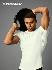Acti Log Manfinity Fitness Boyfriend Style Men Solid Raglan Sleeve Sports Tee  Workout Tops  Workout Tops Basic T Shirt  Basketball  Jersey Boyfriend Style Men, Fitted Short Sleeve Active Tops Workout Tops Breathable - Apricot - View 5