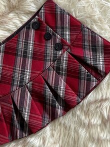 IslaSuriya Y2K Preppy Retro Red And White Plaid Plaid Pleated Mini Skirt School Everyday Autumn - Multicolor - View 4