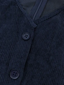 SHEIN Gaun Midi Tanpa Lengan dengan Kancing Setengah Terbuka dan Leher V dari Bahan Korduroi Warna Polos untuk Wanita, Musim Gugur/Dingin - Navy Blue - View 4