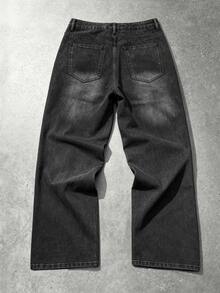 Manfinity Denimwave Men's Streetwear Gothic Style Cross Print Black & White Contrast Denim Flare Jeans - Black - View 7
