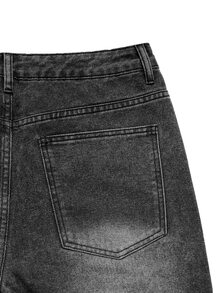 Manfinity Denimwave Men's Streetwear Gothic Style Cross Print Black & White Contrast Denim Flare Jeans - Black - View 5