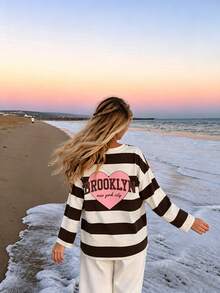 SuriyaCove Women's Autumn/Winter Basic Striped Colorblock Patchwork Crew Neck Long Sleeve Top, Suitable For Back To School, Travel, Street Style And Casual Daily Wear - Multicolor - View 4