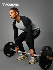 Acti Log Boyfriend Style Men Color Block Raglan Sleeve Sports Tee Workout Tops Long Sleeve Shirt Workout Tops Gym Top Fall Fall Breathable Fitted Shirt Fall Crew Neck - Grey - View 4