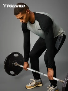 Acti Log Boyfriend Style Men Color Block Raglan Sleeve Sports Tee Workout Tops Long Sleeve Shirt Workout Tops Gym Top Fall Fall Breathable Fitted Shirt Fall Crew Neck - Grey - View 6