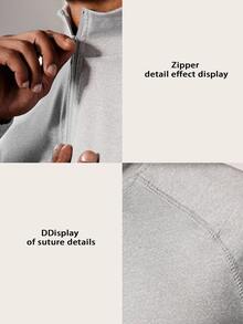 Acti Log Men's Solid Color Long Sleeve Casual Sports T-Shirt, Simple & Fashionable For Daily Wear 4-Way Stretch Material Sweat-Wicking Lightweight Minimalist Design Quarter Zip Slim Fit For Workout Performance-T - Grey - View 4
