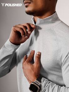 Acti Log Men's Solid Color Long Sleeve Casual Sports T-Shirt, Simple & Fashionable For Daily Wear 4-Way Stretch Material Sweat-Wicking Lightweight Minimalist Design Quarter Zip Slim Fit For Workout Performance-T - Grey - View 6