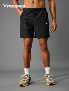 Acti Log Men's Elastic Waist Drawstring Pocket Split Ox Head Pattern Sports Shorts Men S Running Shorts Athletic Shorts For Men Sports Shorts For Men Workout Clothes Running Shorts - Multicolor - View 4