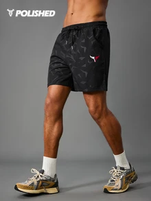 Acti Log Men's Elastic Waist Drawstring Pocket Split Ox Head Pattern Sports Shorts Men S Running Shorts Athletic Shorts For Men Sports Shorts For Men Workout Clothes Running Shorts - Multicolor - View 7
