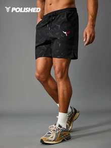 Acti Log Men's Elastic Waist Drawstring Pocket Split Ox Head Pattern Sports Shorts Men S Running Shorts Athletic Shorts For Men Sports Shorts For Men Workout Clothes Running Shorts - Multicolor - View 10