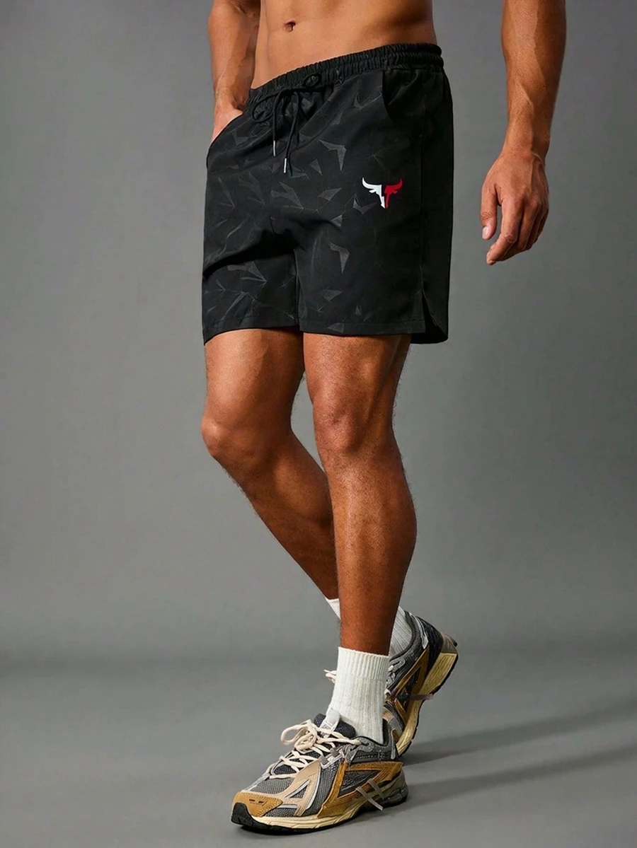 Acti Log Men's Elastic Waist Drawstring Pocket Split Ox Head Pattern Sports Shorts Men S Running Shorts Athletic Shorts For Men Sports Shorts For Men Workout Clothes Running Shorts - Multicolor - View 1