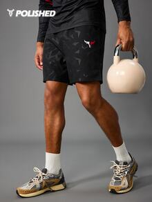Acti Log Men's Elastic Waist Drawstring Pocket Split Ox Head Pattern Sports Shorts Men S Running Shorts Athletic Shorts For Men Sports Shorts For Men Workout Clothes Running Shorts - Multicolor - View 3