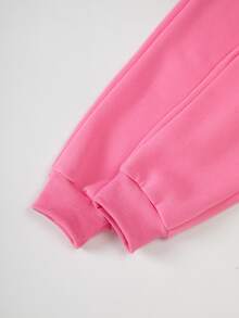 Young Girl Girls Co Ord Set 3D Embossed Print Pink Casual Sweatshirt And Pants Kids Girls Winter Clothes - Hot Pink - View 5